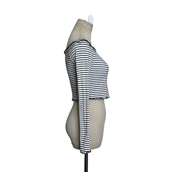 H&M white black stripes long sleeves crop knit top size Small - Picture 5 of 11